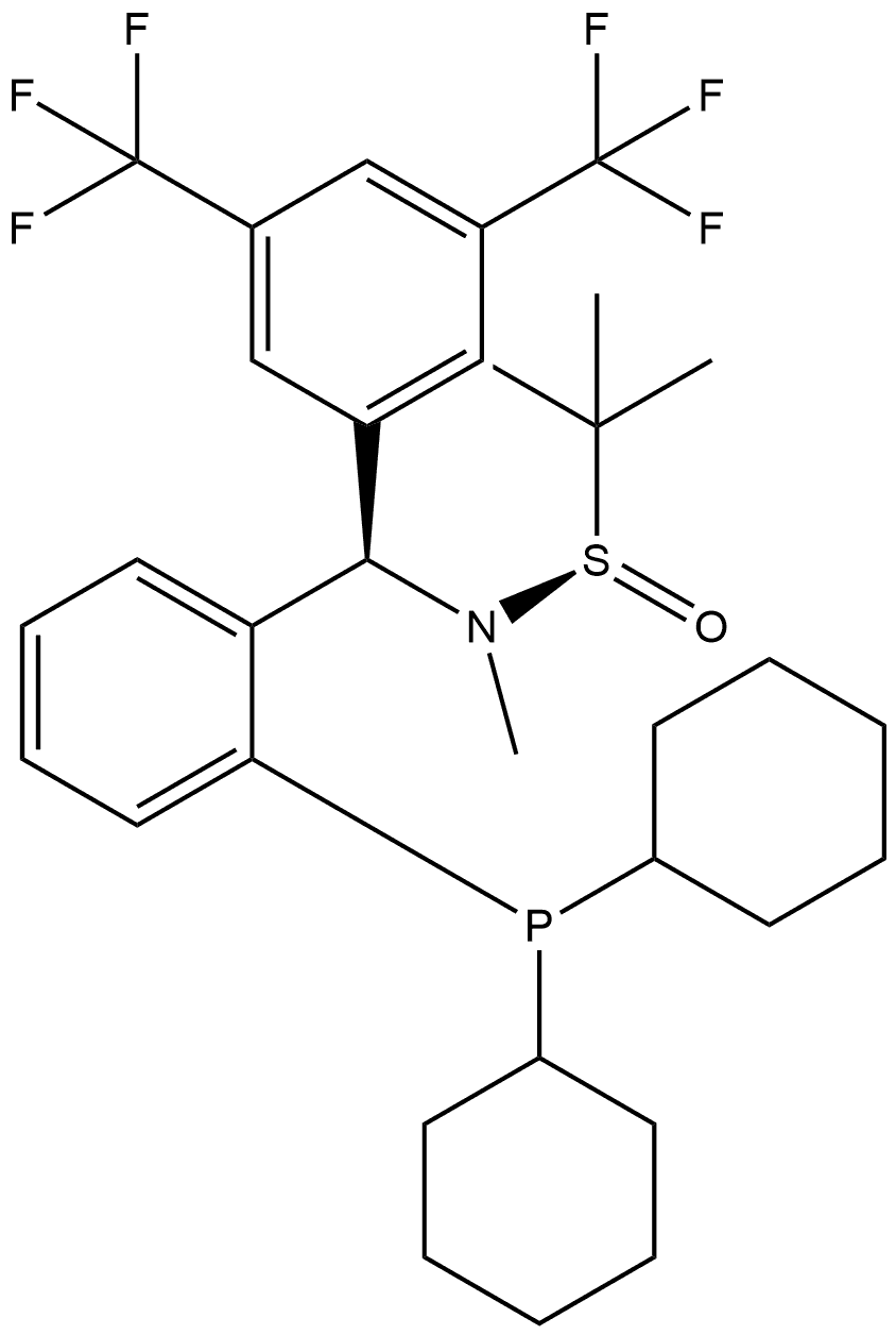 [S(R)]-N-[(R)-3,5-Bis(trifluoromethyl)phenyl][2-(dicyclohexylphosphanyl)phenyl]-N,2-dimethyl-2-propanesulfinamide Struktur