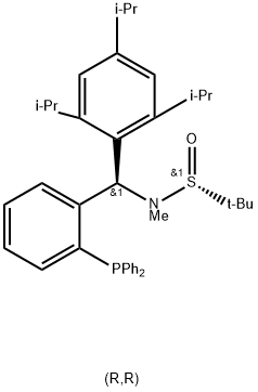 S(R)]-N-((R)-(2-(Diphenylphosphino)phenyl)(2,4,6-triisopropylphenyl)methyl)-N,2-dimethyl-2-propanesulfinamide Struktur