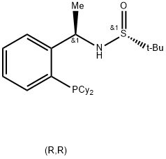 S(R)]-N-((1R)-1-(2-(Dicyclohexylphosphino)phenyl)ethyl)-2-methyl-2-propanesulfinamide Struktur