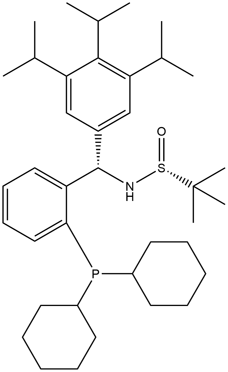 S(R)]-N-((S)-(2-(Dicyclohexylphosphino)phenyl)(2,4,6-triisopropylphenyl)methyl)-2-methyl-2-propanesulfinamide Struktur