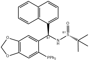 S(R)]-N-[(R)-[6-(Diphenylphosphino)benzo[d][1,3]dioxol-5-yl]-1-naphthalenylmethyl]-2-methyl-2-propanesulfinamide Struktur