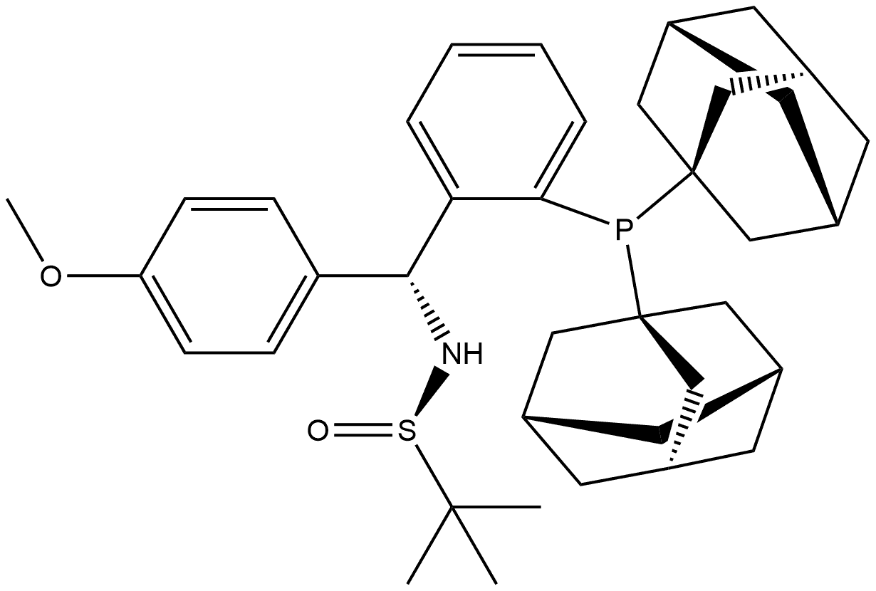 [S(R)]-N-[(R)-(4-(Methoxyphenyl)phenyl)[2-(Diadamantanphosphino)phenyl]methyl]-2-methyl-2-propanesulfinamide Struktur