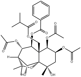 Propanoic acid, 2-methyl-, [(3S,4S,5S,5aS,6R,7S,9S,9aS,10R)-4,6,7-tris(acetyloxy)-5-(benzoyloxy)octahydro-9,10-dihydroxy-2,2,9-trimethyl-5aH-3,9a-methano-1-benzoxepin-5a-yl]methyl ester Struktur