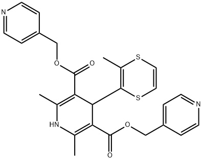 3,5-Pyridinedicarboxylic acid, 1,4-dihydro-2,6-dimethyl-4-(3-methyl-1,4-dithiin-2-yl)-, 3,5-bis(4-pyridinylmethyl) ester Struktur