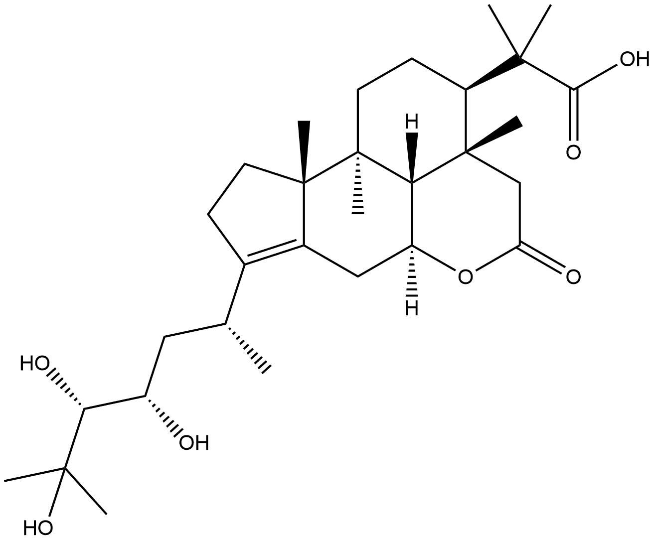 1H-Cyclopenta[3,4]naphtho[1,8-bc]pyran-3-acetic acid, 2,3,3a,4,5,6a,7,9,10,10a,10b,10c-dodecahydro-α,α,3a,10a,10b-pentamethyl-5-oxo-8-[(1R,3S,4R)-3,4,5-trihydroxy-1,5-dimethylhexyl]-, (3R,3aS,6aS,10aR,10bS,10cS)- Struktur