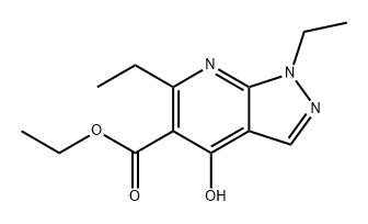 1H-Pyrazolo[3,4-b]pyridine-5-carboxylic acid, 1,6-diethyl-4-hydroxy-, ethyl ester Struktur