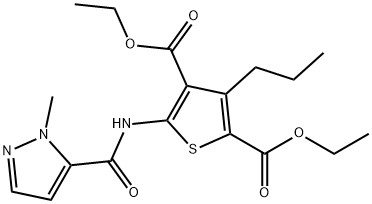 diethyl 5-(1-methyl-1H-pyrazole-5-carboxamido)-3-propylthiophene-2,4-dicarboxylate Struktur