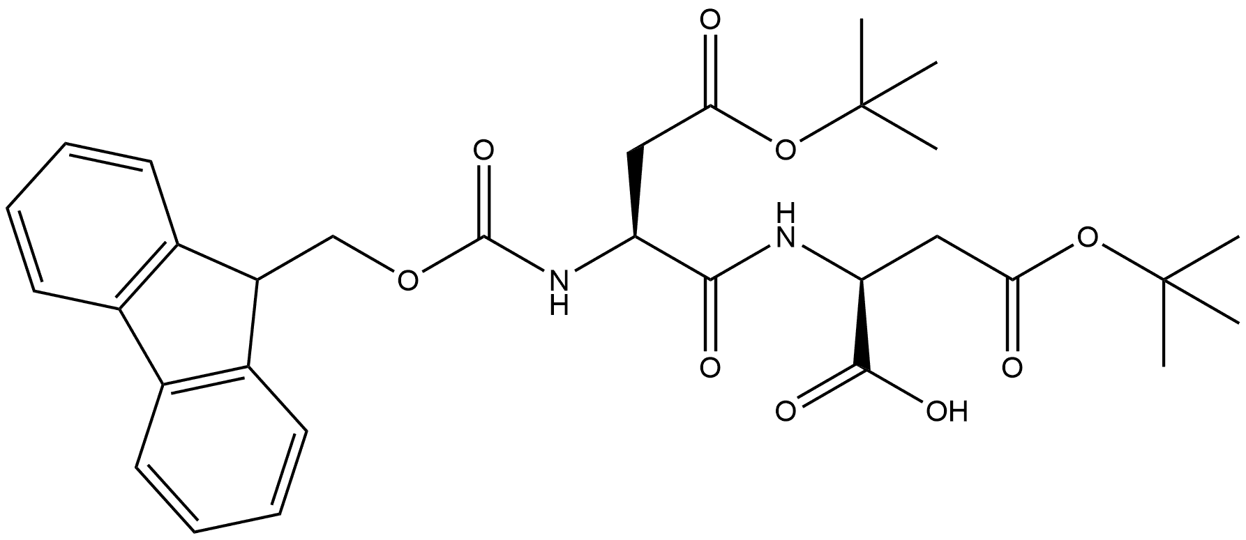 (2S)-4-(tert-butoxy)-2-[(2S)-4-(tert-butoxy)-2-({[(9H-fluoren-9-yl)methoxy]carbonyl}amino)-4-oxobutanamido]-4-oxobutanoic acid Struktur