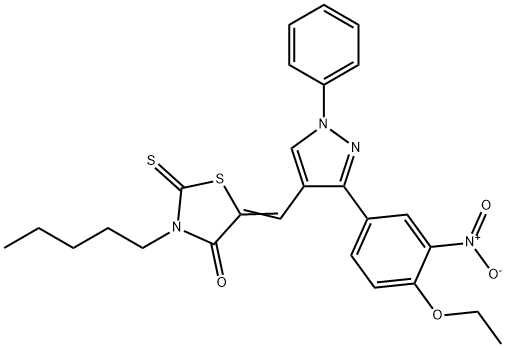 (5Z)-5-[[3-(4-ethoxy-3-nitrophenyl)-1-phenylpyrazol-4-yl]methylidene]-3-pentyl-2-sulfanylidene-1,3-thiazolidin-4-one Struktur