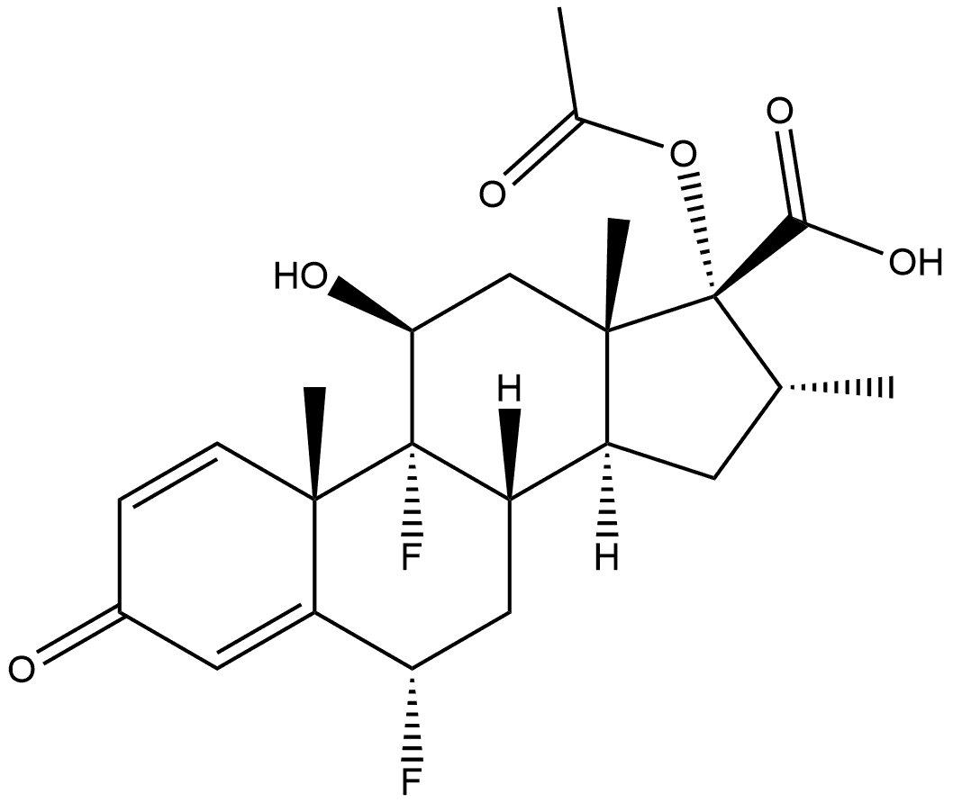 Androsta-1,4-diene-17-carboxylic acid, 17-(acetyloxy)-6,9-difluoro-11-hydroxy-16-methyl-3-oxo-, (6α,11β,16α,17α)- (9CI) Struktur