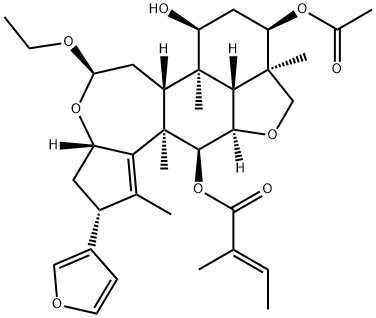 2-Butenoic acid, 2-methyl-, (2R,3aS,5R,6aR,6bR,7S,9R,9aR,11aR,11bR,12S,12aR)-9-(acetyloxy)-5-ethoxy-2-(3-furanyl)-3,3a,6,6a,6b,7,8,9,9a,10,11a,11b,12,12a-tetradecahydro-7-hydroxy-1,6b,9a,12a-tetramethyl-2H,5H-cyclopent[a]isobenzofuro[7,1-gh][3]benzoxepin-12-yl ester, (2E)- Struktur