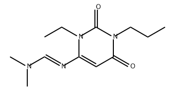 Methanimidamide, N'-(3-ethyl-1,2,3,6-tetrahydro-2,6-dioxo-1-propyl-4-pyrimidinyl)-N,N-dimethyl-, (1E)- Struktur