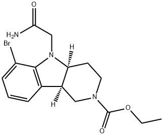 2H-Pyrido[4,3-b]indole-2-carboxylic acid, 5-(2-amino-2-oxoethyl)-6-bromo-1,3,4,4a,5,9b-hexahydro-, ethyl ester, (4aS,9bR)- Struktur