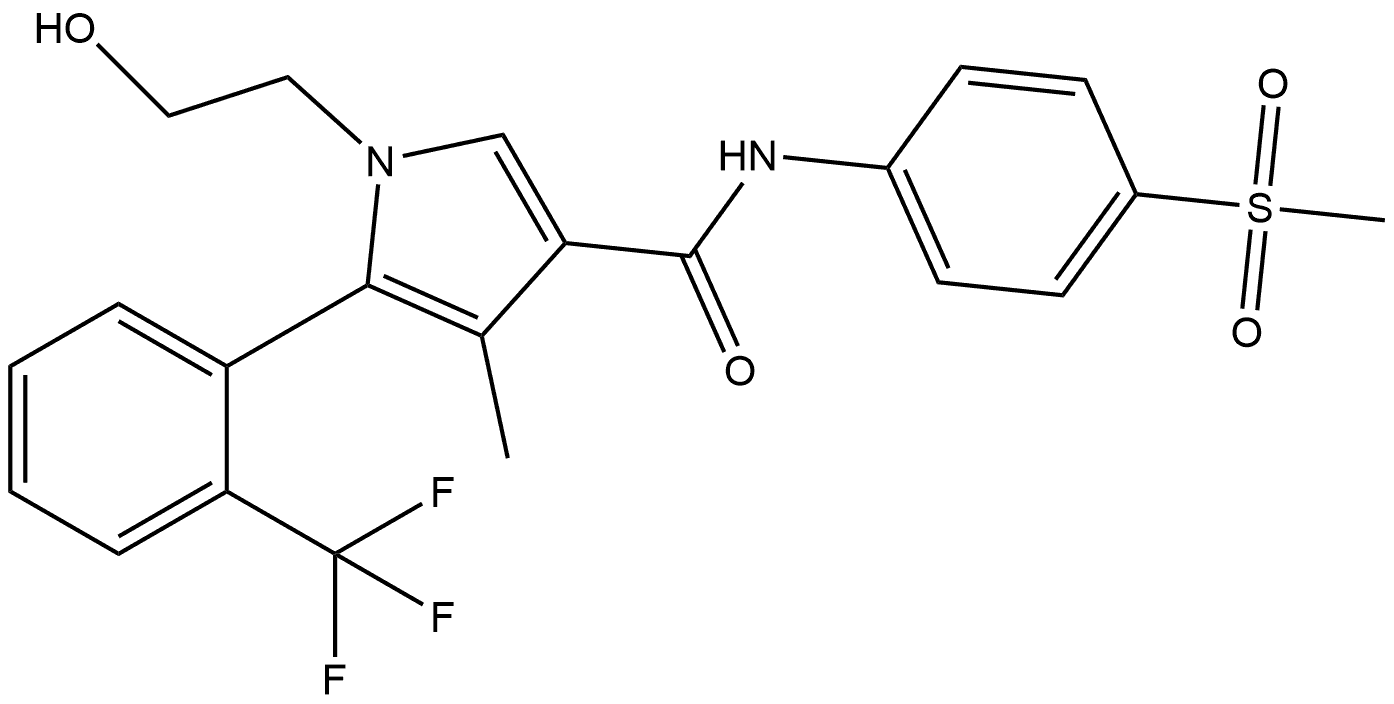 1H-Pyrrole-3-carboxamide, 1-(2-hydroxyethyl)-4-methyl-N-[4-(methylsulfonyl)phenyl]-5-[2-(trifluoromethyl)phenyl]-, (+)- Struktur