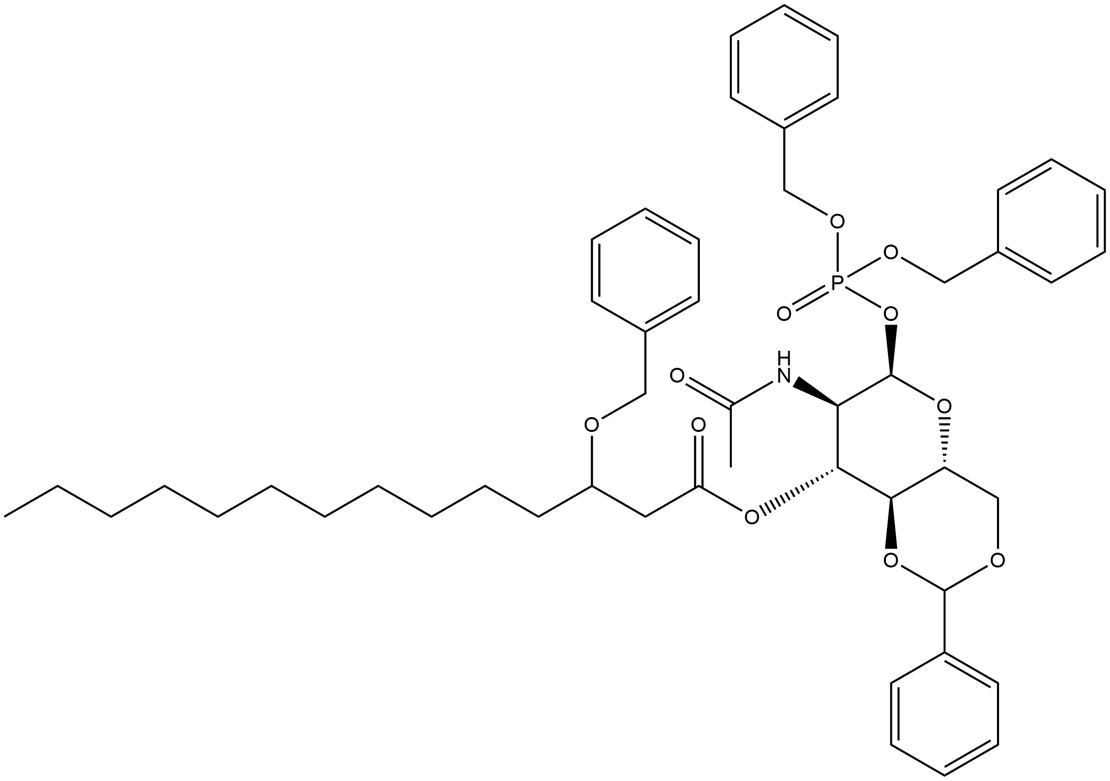 [3(R)]-2-(Acetylamino)-2-deoxy-4,6-O-(phenylmethylene)-α-D-glucopyranose 1-[Bis(phenylmethyl) Phosphate] 3-[3-(Phenylmethoxy)tetradecanoate] Struktur