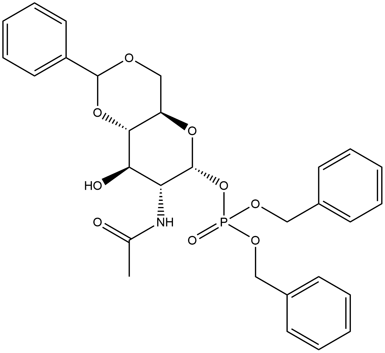 2-(Acetylamino)-2-deoxy-4,6-O-(phenylmethylene)-α-D-glucopyranose 1-[Bis(phenylmethyl) Phosphate] Struktur