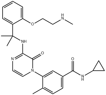 Benzamide, N-cyclopropyl-4-methyl-3-[3-[[1-methyl-1-[2-[2-(methylamino)ethoxy]phenyl]ethyl]amino]-2-oxo-1(2H)-pyrazinyl]- Struktur