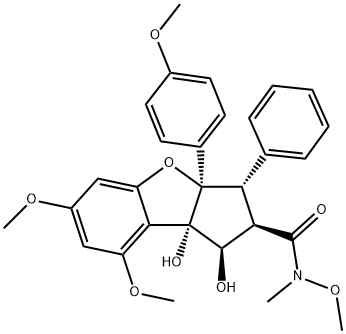 1H-Cyclopenta[b]benzofuran-2-carboxamide, 2,3,3a,8b-tetrahydro-1,8b-dihydroxy-N,6,8-trimethoxy-3a-(4-methoxyphenyl)-N-methyl-3-phenyl-, (1R,2R,3S,3aR,8bS)- Struktur