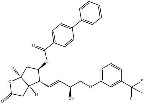 (3aR,4R,5R,6aS)-4-((S,E)-3-hydroxy-4-(3-(trifluoromethyl)phenoxy)but-1-enyl)-2-oxohexahydro-2H-cyclopenta[b]furan-5-yl biphenyl-4-carboxylate Struktur