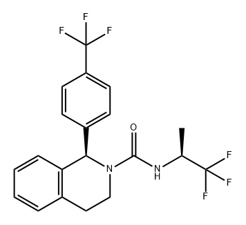 2(1H)-Isoquinolinecarboxamide, 3,4-dihydro-N-[(1S)-2,2,2-trifluoro-1-methylethyl]-1-[4-(trifluoromethyl)phenyl]-, (1R)- Struktur