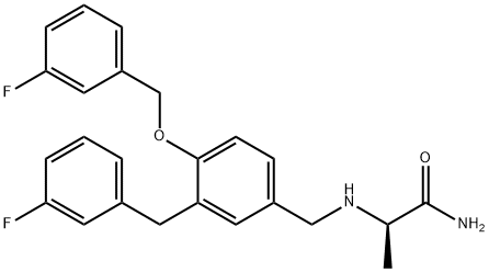 Propanamide, 2-[[[4-[(3-fluorophenyl)methoxy]-3-[(3-fluorophenyl)methyl]phenyl]methyl]amino]-, (2R)- Struktur