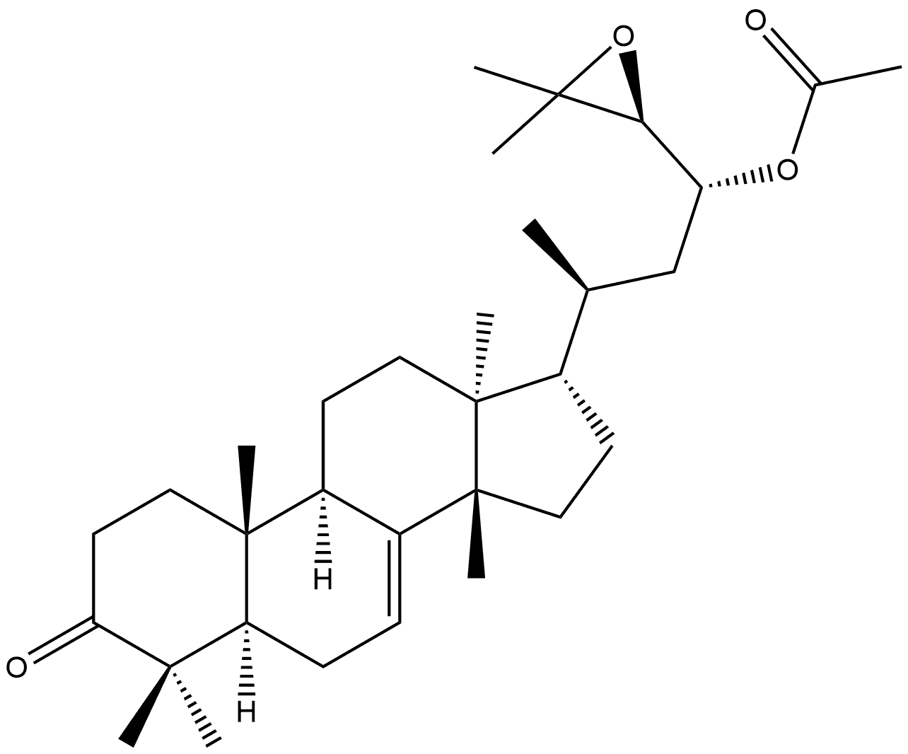 Lanost-7-en-3-one, 23-(acetyloxy)-24,25-epoxy-, (13α,14β,17α,20S,23R,24S)- Struktur