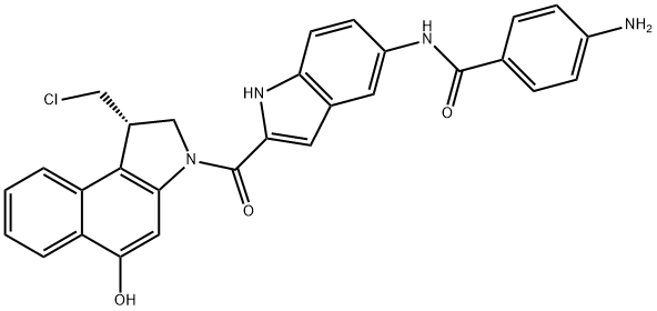 Benzamide, 4-amino-N-[2-[[(1S)-1-(chloromethyl)-1,2-dihydro-5-hydroxy-3H-benz[e]indol-3-yl]carbonyl]-1H-indol-5-yl]- Struktur