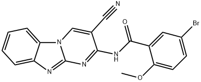 5-bromo-N-{12-cyano-1,8,10-triazatricyclo[7.4.0.0^{2,7}]trideca-2(7),3,5,8,10,12-hexaen-11-yl}-2-methoxybenzamide Struktur