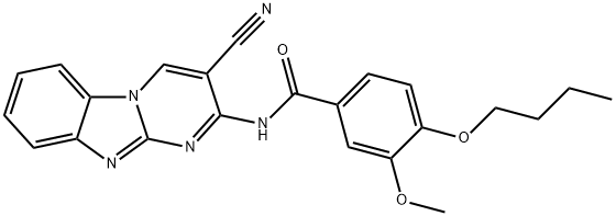 4-butoxy-N-{12-cyano-1,8,10-triazatricyclo[7.4.0.0^{2,7}]trideca-2(7),3,5,8,10,12-hexaen-11-yl}-3-methoxybenzamide Struktur