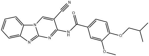 N-{12-cyano-1,8,10-triazatricyclo[7.4.0.0^{2,7}]trideca-2(7),3,5,8,10,12-hexaen-11-yl}-3-methoxy-4-(2-methylpropoxy)benzamide Struktur