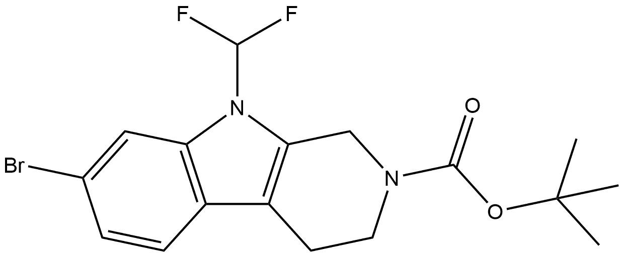 tert-butyl 7-bromo-9-(difluoromethyl)-1,3,4,9-tetrahydro-2H-pyrido[3,4-b]indole-2-carboxylate Struktur