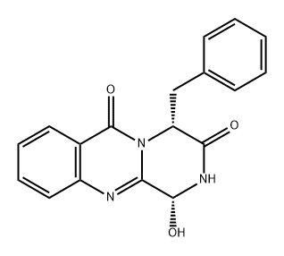 2H-Pyrazino[2,1-b]quinazoline-3,6(1H,4H)-dione, 1-hydroxy-4-(phenylmethyl)-, (1R,4R)- Struktur