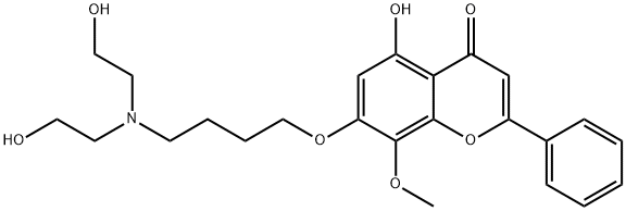 7-[4-[Bis(2-hydroxyethyl)amino]butoxy]-5-hydroxy-8-methoxy-2-phenyl-4H-1-benzopyran-4-one Struktur