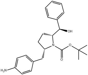 1-Pyrrolidinecarboxylic acid, 2-[(4-aminophenyl)methyl]-5-[(R)-hydroxyphenylmethyl]-, 1,1-dimethylethyl ester, (2S,5R)- Struktur