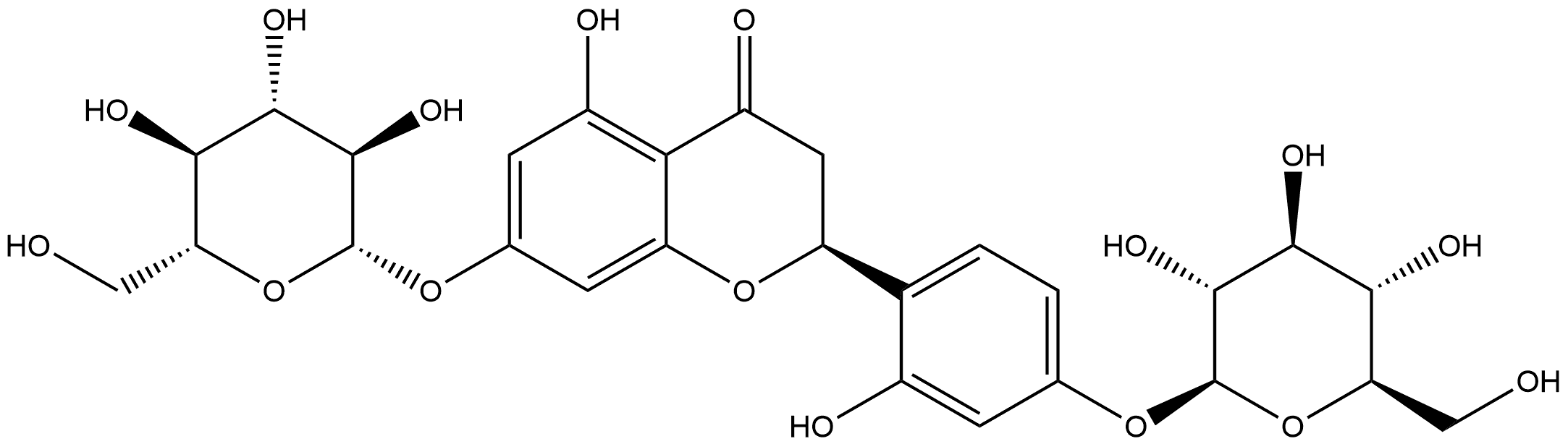 4H-1-Benzopyran-4-one, 7-(β-D-glucopyranosyloxy)-2-[4-(β-D-glucopyranosyloxy)-2-hydroxyphenyl]-2,3-dihydro-5-hydroxy-, (2S)- Struktur