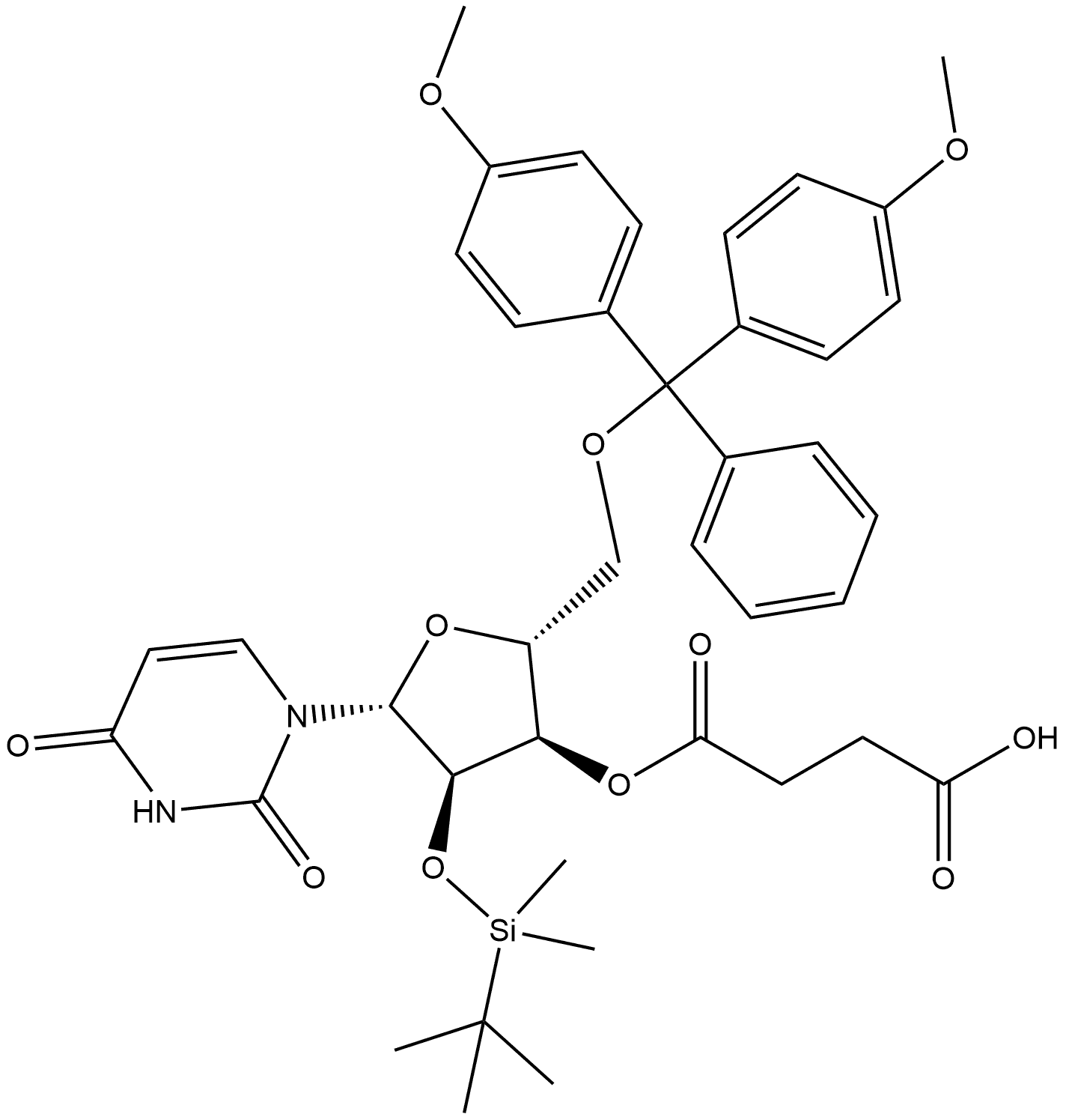 Uridine, 5'-O-[bis(4-methoxyphenyl)phenylmethyl]-2'-O-[(1,1-dimethylethyl)dimethylsilyl]-, 3'-(hydrogen butanedioate) (9CI) Struktur