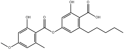 Benzoic acid, 2-hydroxy-4-[(2-hydroxy-4-methoxy-6-methylbenzoyl)oxy]-6-pentyl- Struktur