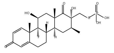 1,8(2H,4bH)-Chrysenedione, 10b-fluoro-3,4,4a,5,6,10a,10b,11,12,12a-decahydro-2,11-dihydroxy-3,10a,12a-trimethyl-2-[(phosphonooxy)methyl]-, (2S,3S,4aS,4bS,10aS,10bR,11S,12aS)- Struktur