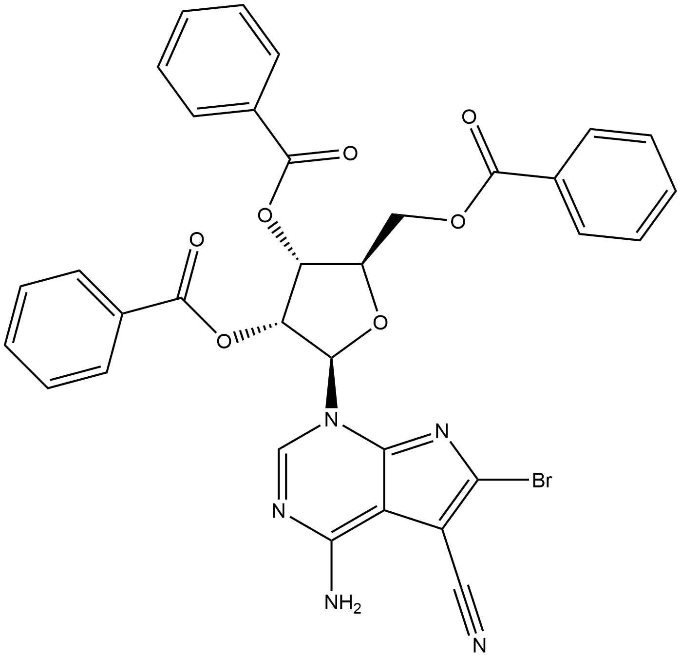 4-Amino-6-bromo-5-cyano-1-(2,3,5-tri-O-benzoyl-beta-D-ribofuranosyl)-7H-pyrrolo[2.3-d]pyrimidine Struktur