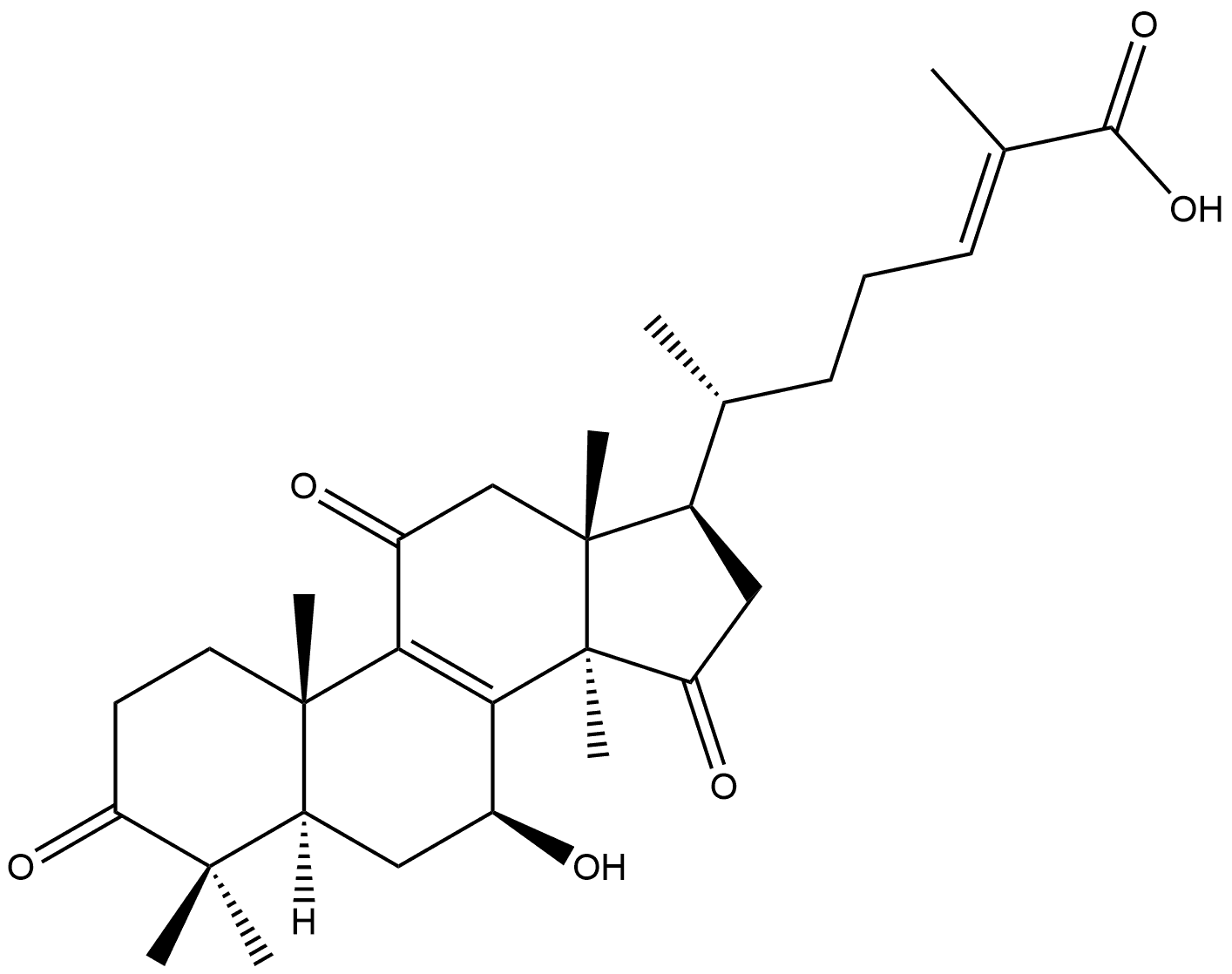 Lanosta-8,24-dien-26-oic acid, 7-hydroxy-3,11,15-trioxo-, (7β,24E)- Struktur