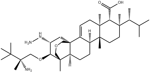 4H-1,4a-Propano-2H-phenanthro[1,2-c]pyran-7-carboxylic acid, 15-[(2R)-2-amino-2,3,3-trimethylbutoxy]-8-[(1R)-1,2-dimethylpropyl]-14-hydrazinyl-1,6,6a,7,8,9,10,10a,10b,11,12,12a-dodecahydro-1,6a,8,10a-tetramethyl-, (1S,4aR,6aS,7R,8R,10aR,10bR,12aR,14R,15R)- Struktur