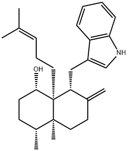 1-Naphthalenol, decahydro-8-(1H-indol-3-ylmethyl)-4,4a-dimethyl-7-methylene-8a-(4-methyl-3-penten-1-yl)-, (1S,4R,4aS,8R,8aS)- Struktur