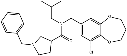 3-Pyrrolidinecarboxamide, N-[(9-chloro-3,4-dihydro-2H-1,5-benzodioxepin-7-yl)methyl]-N-(2-methylpropyl)-1-(phenylmethyl)- Struktur