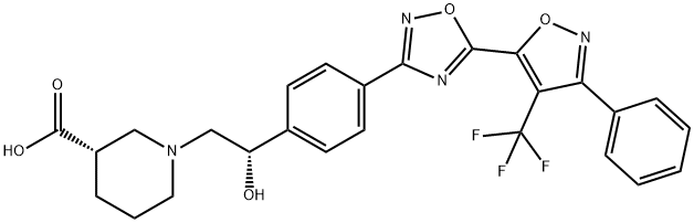 (S)-1-((S)-2-Hydroxy-2-(4-(5-(3-phenyl-4-(trifluoromethyl)isoxazol-5-yl)-1,2,4-oxadiazol-3-yl)phenyl)ethyl)piperidine-3-carboxylic acid Struktur