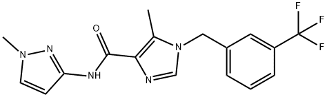 1H-Imidazole-4-carboxamide, 5-methyl-N-(1-methyl-1H-pyrazol-3-yl)-1-[[3-(trifluoromethyl)phenyl]methyl]- Struktur