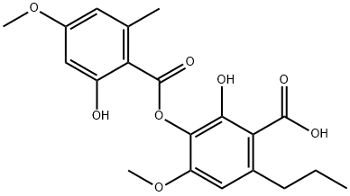 Benzoic acid, 2-hydroxy-3-[(2-hydroxy-4-methoxy-6-methylbenzoyl)oxy]-4-methoxy-6-propyl- Struktur