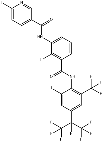 3-Pyridinecarboxamide, 6-fluoro-N-[2-fluoro-3-[[[2-iodo-4-[1,2,2,2-tetrafluoro-1-(trifluoromethyl)ethyl]-6-(trifluoromethyl)phenyl]amino]carbonyl]phenyl]- Struktur