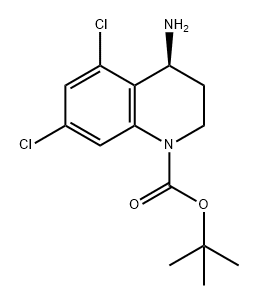 1(2H)-Quinolinecarboxylic acid, 4-amino-5,7-dichloro-3,4-dihydro-, 1,1-dimethylethyl ester, (4S)- Struktur