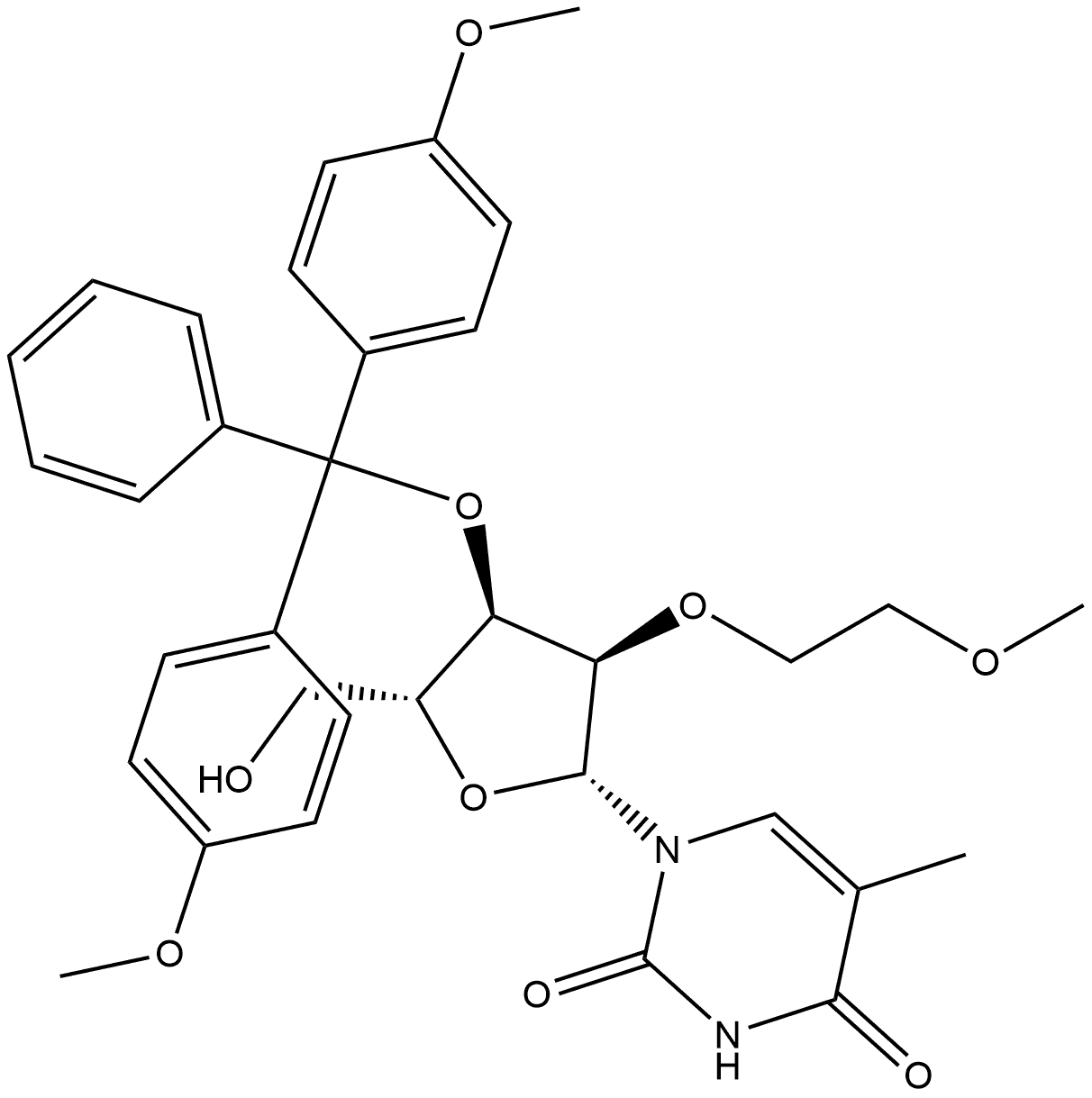 Uridine, 3'-O-[bis(4-methoxyphenyl)phenylmethyl]-2'-O-(2-methoxyethyl)-5-methyl- Struktur