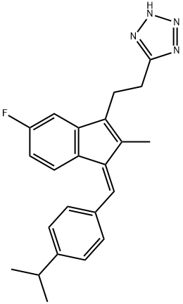 2H-Tetrazole, 5-[2-[(1Z)-5-fluoro-2-methyl-1-[[4-(1-methylethyl)phenyl]methylene]-1H-inden-3-yl]ethyl]- Struktur